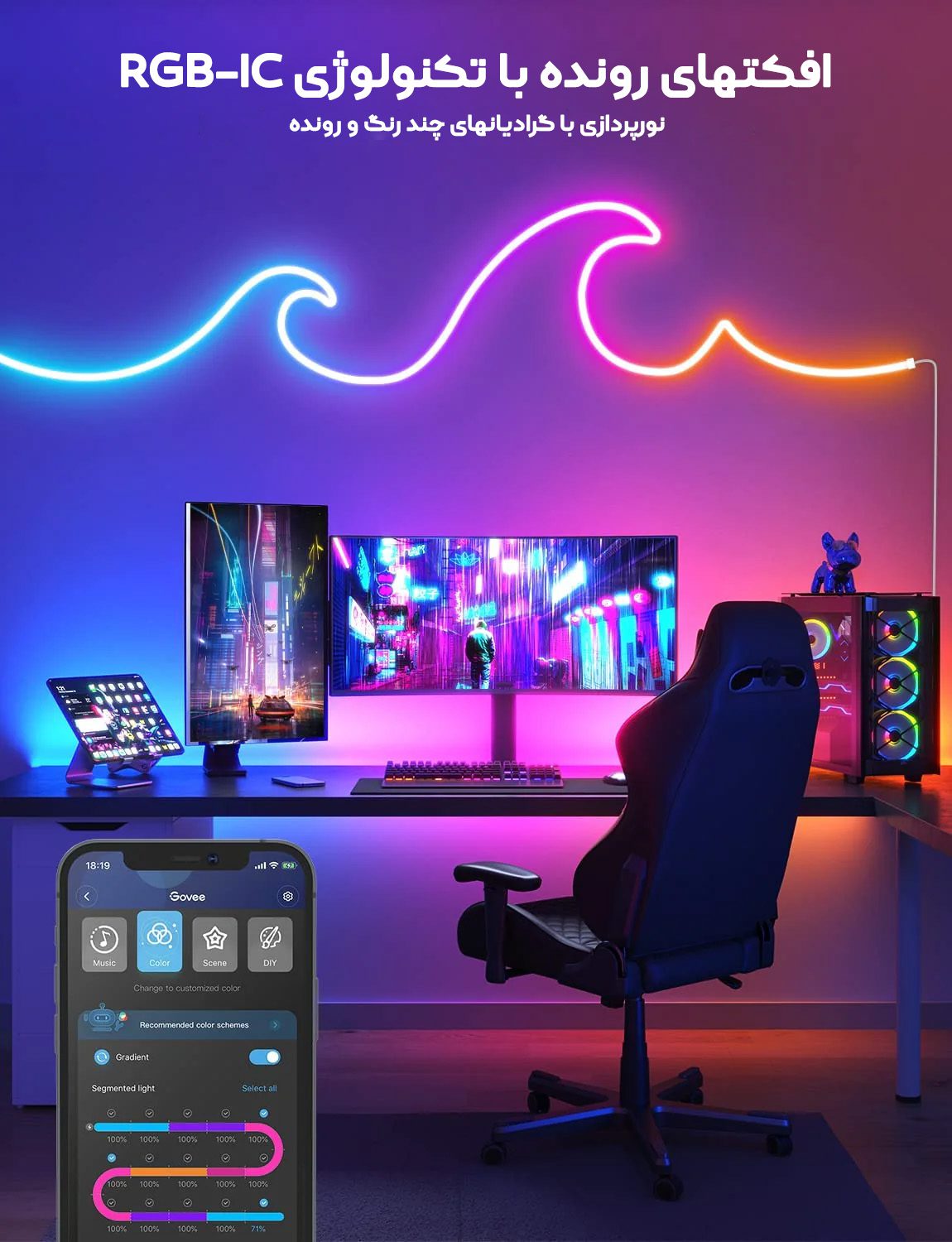 عکس ریسه نئون فلکسی با تکنولوژی RGBIC