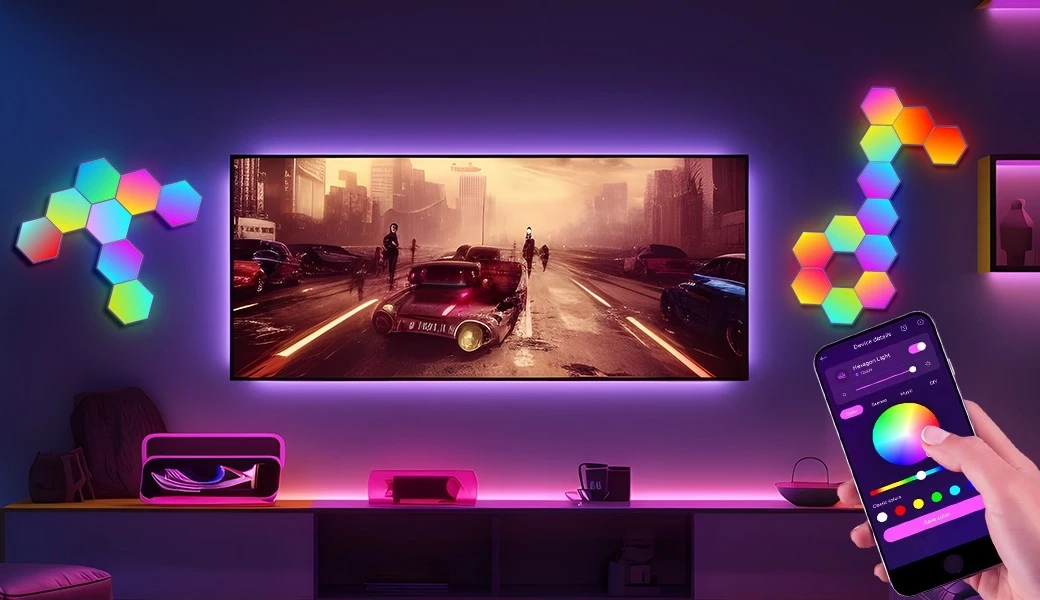 پنل دیواری هوشمند شش ضلعی 6 تکه RGB فوتونیکس مدل PX-HXA-02 همراه ریموت و اپلیکیشن موبایل
