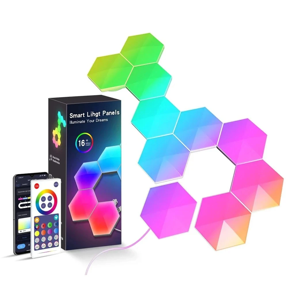 image07tv-pannel-hexagon--nanoleaf--ambientlight-decor-indoor-wall-light--rgb-geeroom پنل دیواری هوشمند شش ضلعی 6 تکه RGB فوتونیکس مدل PX-HXA-02 همراه ریموت و اپلیکیشن موبایل - Image 1