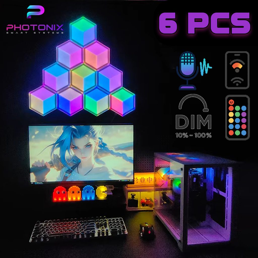 PX-HXA-04-01 پنل دیواری 6 تکه هوشمند شش ضلعی RGB فوتونیکس مدل PX-HXA-04 با اپلیکیشن موبایل و ریموت کنترل و اتصال وای فای - Image 1