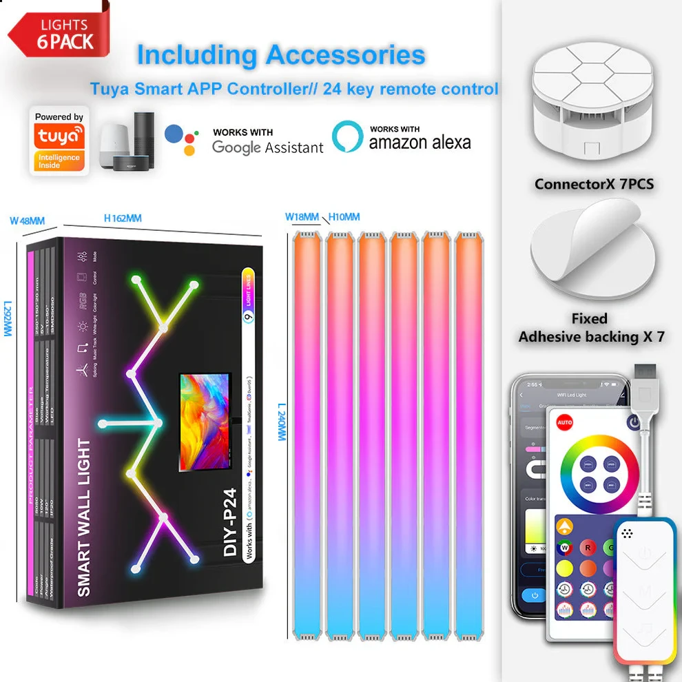 image08-wall-ligh-6-t-ambientlight-decor-indoor-rgbic-geeroom وال لایت هوشمند 6 تکه RGB فوتونیکس مدل 01-PX-DIY با تکنولوژی Tuya و ریموت کنترل - Image 1