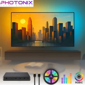 کیت نورپردازی تلویزیون – سینک باکس فوتونیکس مدل PX-Hsync-55 با تکنولوژی Tuya برای سایز 40 تا 85 اینچ با قابلیت اتصال HDMI و سینک با تصویر تلویزیون