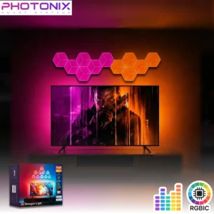 پنل دیواری 6 تکه هوشمند شش ضلعی RGB فوتونیکس مدل PX-TSHL-55 با قابلیت سینک با تصویر تلویزیون