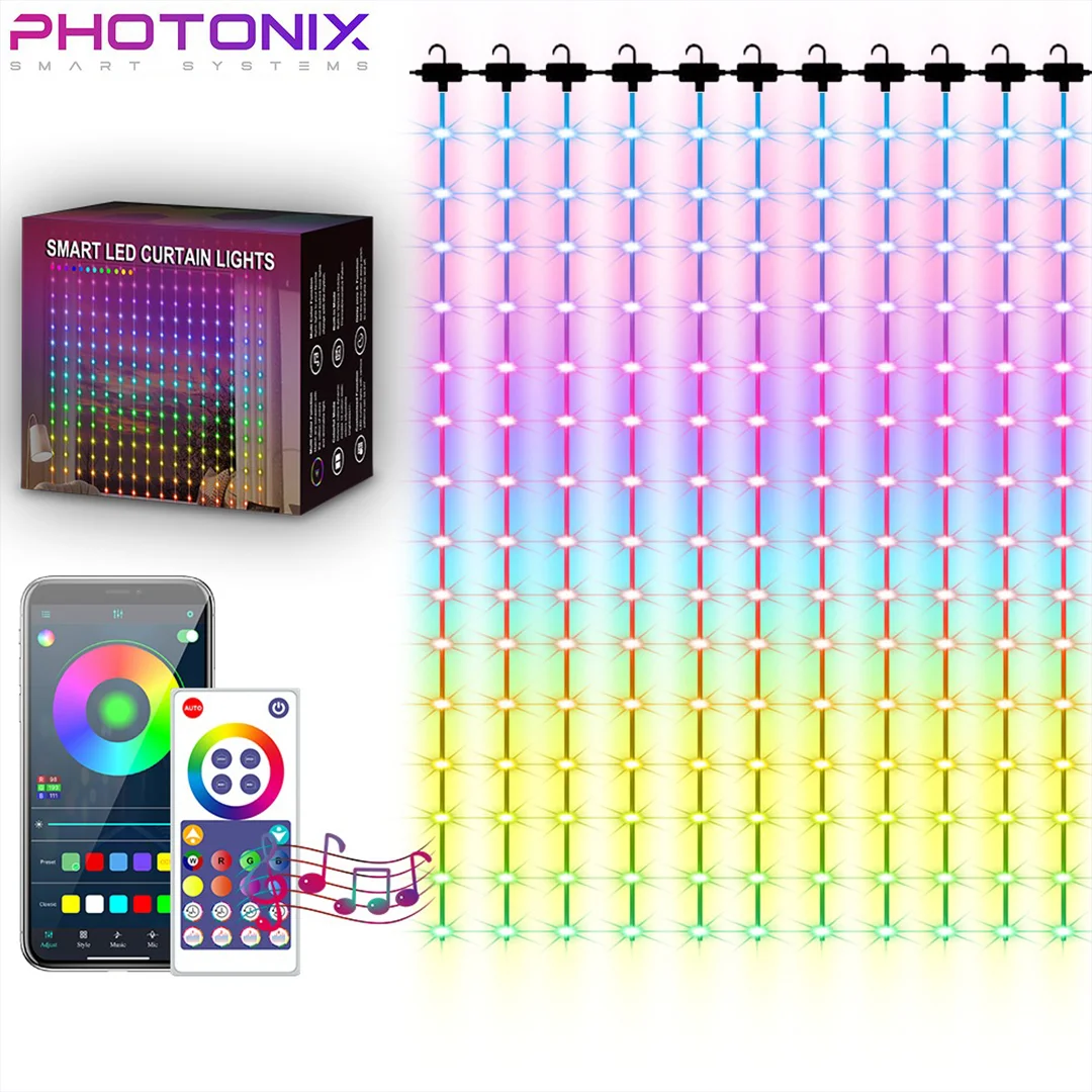 کیت نورپردازی پرده فوتونیکس مدل PX-LPX-01 موزیکال با تکنولوژی Tuya همراه با اپلیکیشن موبایل و ریموت کنترل